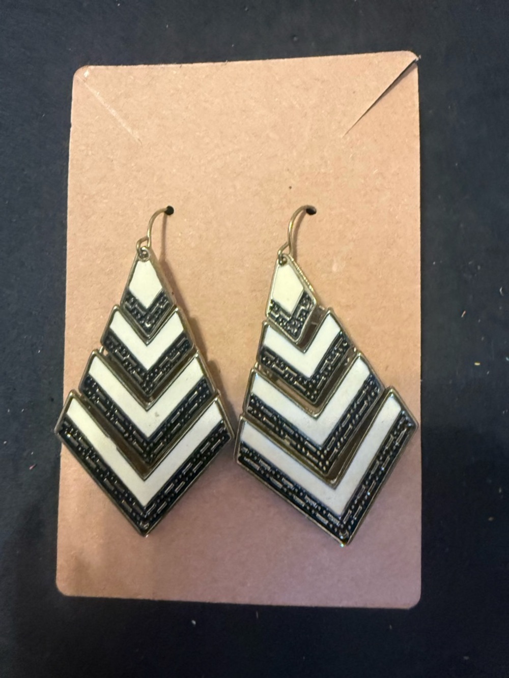 Geometric Chevron Drop Earrings in White and Black